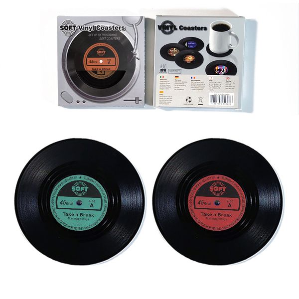 RETRO VINIL RECORDA MATS 6 PCS Classic Music Lovers Art Car Bar Tea Céfil
