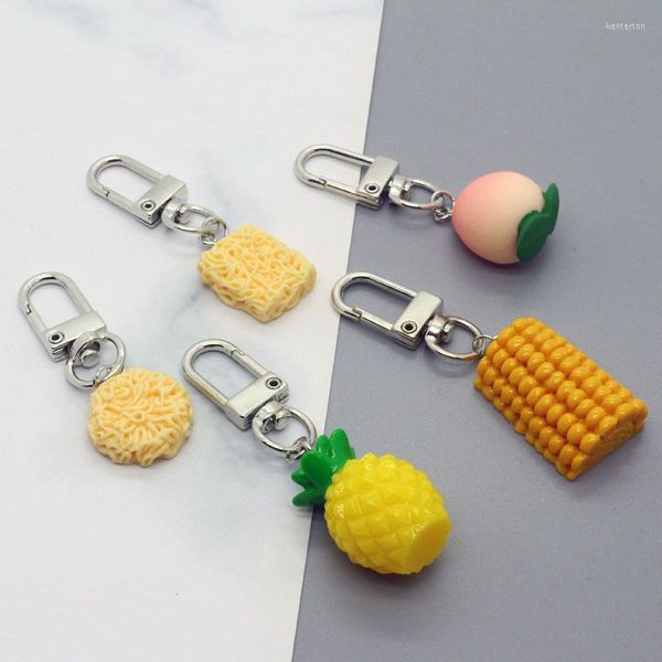 Chaves 1 PC Resina PC Fruta Instant Instant Noodle Keychain Ring Unisex Gifts exclusivo engraçado criativo de pêscesso de abacax