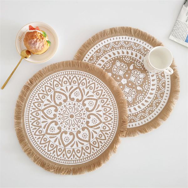 Tapetes de algod￣o e linho para mesa de jantar Mesas de caf￩ Cotton Table Macrame Placemat Decora￧￣o da sala da cozinha