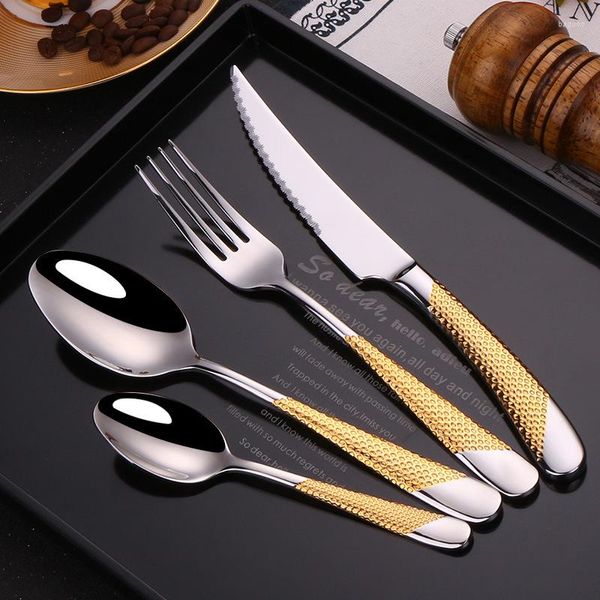 Yemek takımı setleri 4pcs/set yıldız elmas 304 paslanmaz çelik çatal bıçaklar kalınlaştırılmış İskandinav ev batı biftek kaşık fork set sofra takımı