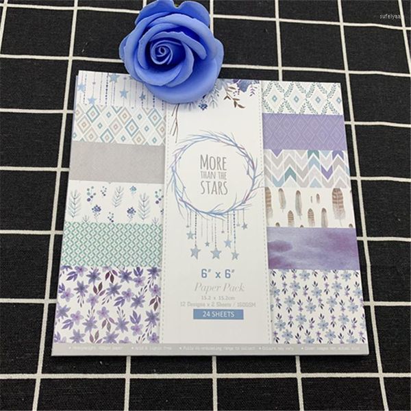 Confezione regalo 24 pagine 6 fiori e foglie Cielo stellato Diamante Carta fatta a mano fai da te Sfondo chiaro scuro Scrapbooking