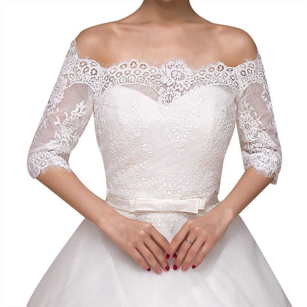 Scialli in tulle bianco con spalle scoperte Coprispalle in pizzo a mezza manica Coprispalle da sposa ricamati da sposa Capelet da donna Stole e impacchi