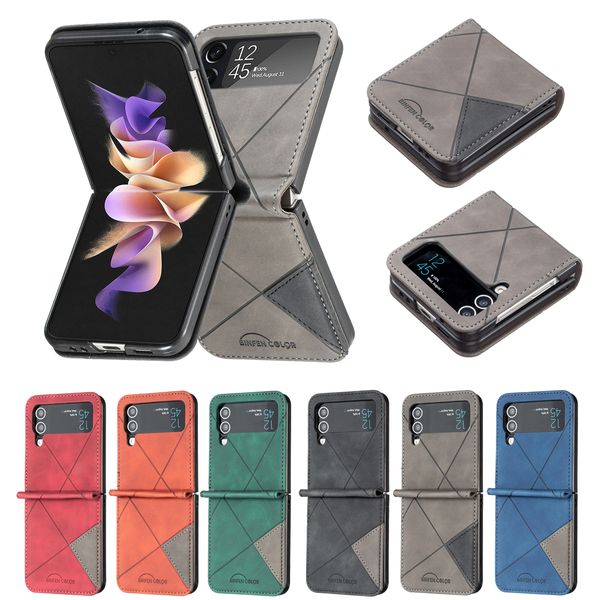Custodie per telefoni a portafoglio per Samsung Galaxy Z Flip 4/3 Custodia in pelle PU con cuciture a doppio colore