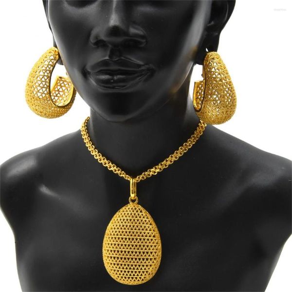 Halskette Ohrringe Set Gold Farbe Schmuck für Frauen Nigerian Hochzeit Braut African Dubai Sets Alltagskleidung Jahrestag Geschenk