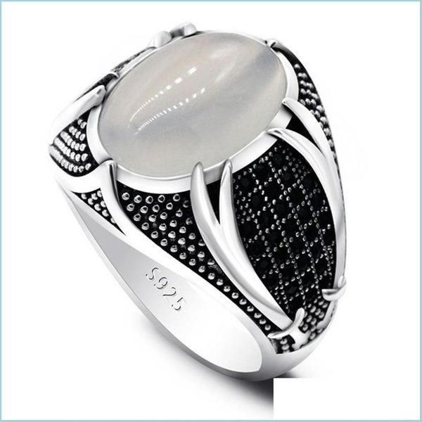 Cluster Ringe Cluster Ringe Retro Zwei Scimitar Herren Ring Oval Rubin Thai Silber Schwarz Und Damen Diamant Punk 925 Anillos Mujercluster Dhngc