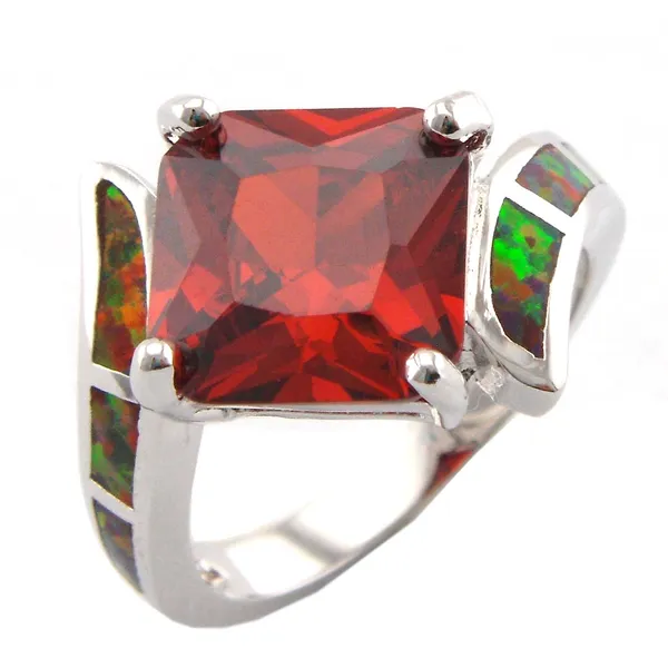 Anéis de opala de incêndio com pedra CZ; jóias de moda Garnet Zincon Stone New Designs Ring Mexican