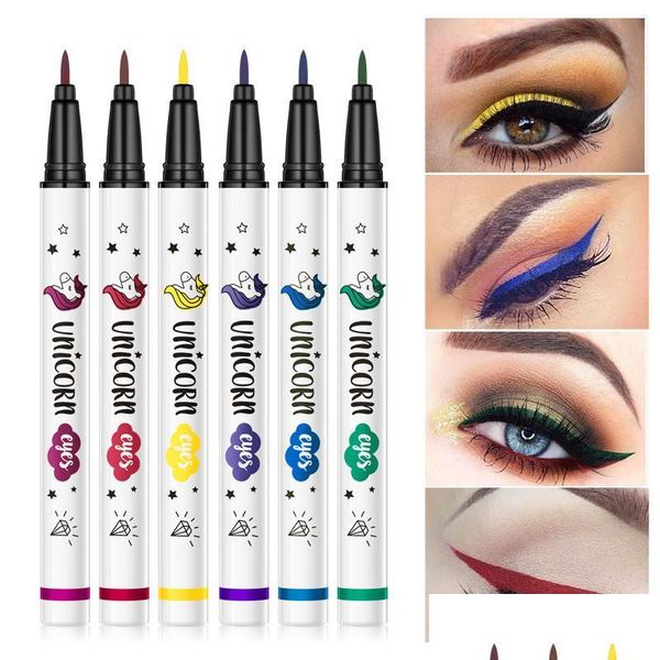 Eyeliner Kiss Beauty 6 colori Matte Eyeliner ad asciugatura rapida Matita liquida a lunga durata Non sbavature Trucco per occhi 12 pezzi Consegna a goccia 2022 He Dh2S6