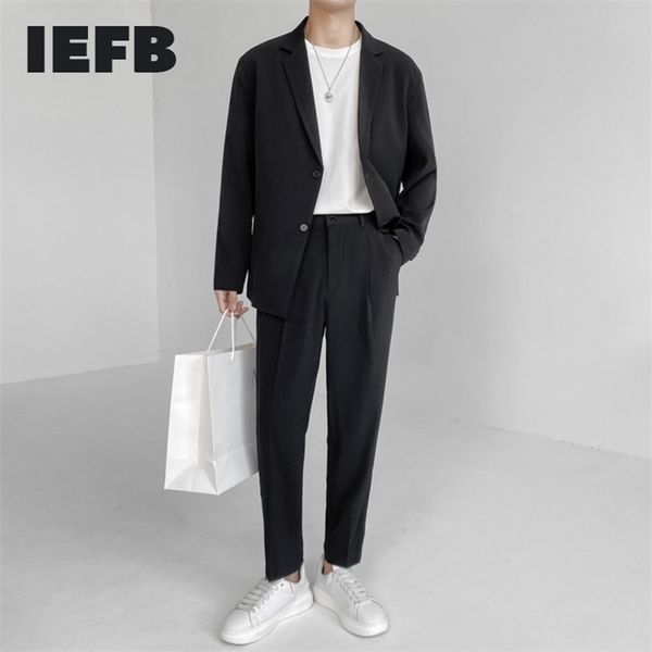 Herrenanzüge Blazer IEFB Zwei Stücke Set Einfache Licht Reife Lose Langarm Mantel Hosen Grün Hohe Qualität 9Y8066 221101