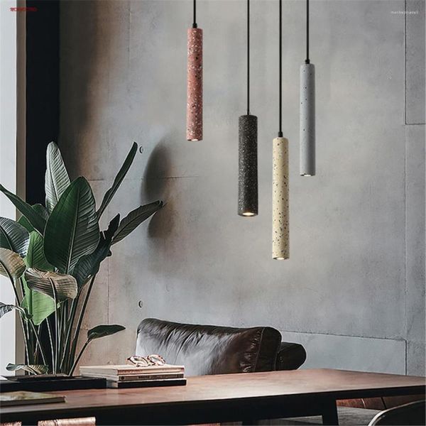 Lampade a sospensione BANG Concrete Lamplong Lampade a sospensione Loft Industrial Led Terrazzo Cement Lamp Bar Kitchen Art Coffee Shop Light