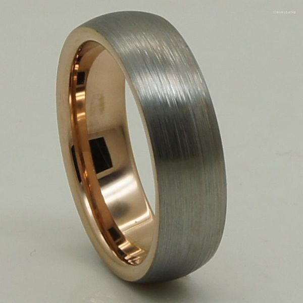 Fedi nuziali Larghezza 6 mm Donna / ragazza Spazzola unica Anello in carburo di tungsteno grigio con placcatura in oro rosa lucido 2 toni