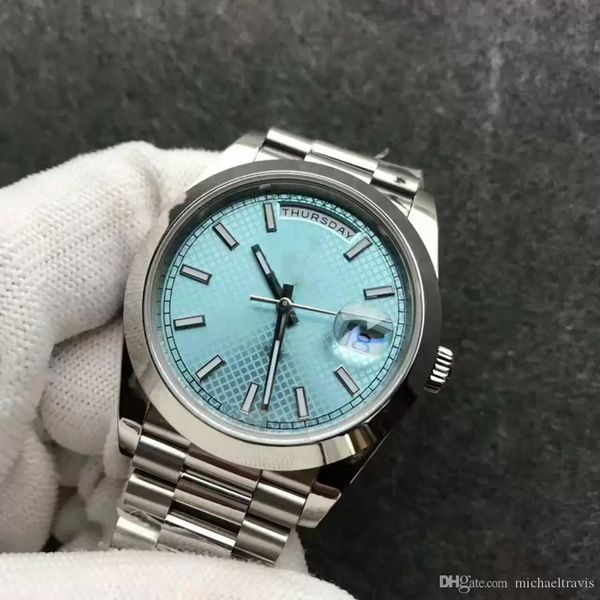 Relógios Date blue face Men Mecânico Aço Inoxidável Pulseira Movimento Automático Esportes Vidro de Safira Mens