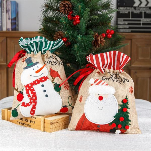 Decorações de Natal Ano 2023 Santa Sack crianças presentes de Natal Presentes Candy Storage Bag Decoration Linen Meking