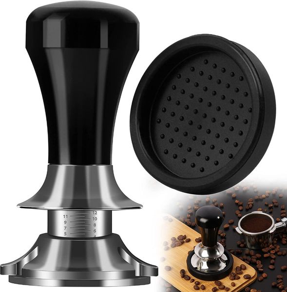 Coffee Tea Tools 51 53 58mm Tamper Profondità regolabile con scala 30lb Espresso Springs Tamping calibrato Tappetino a base piatta in acciaio inossidabile