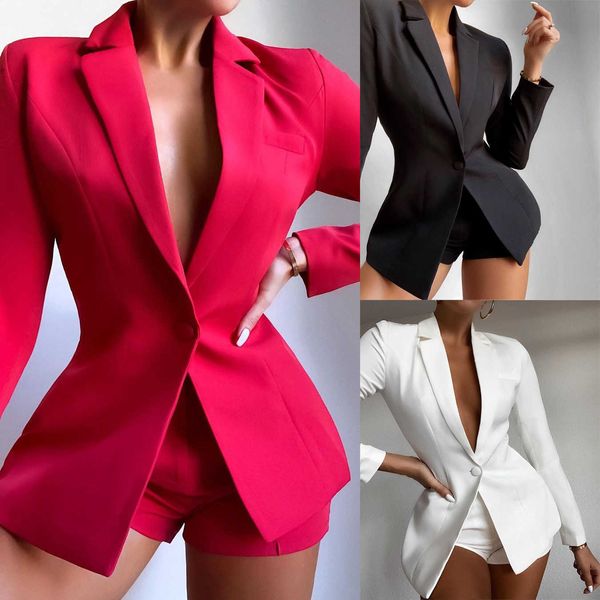 Abiti da donna Blazer Office Ladies Abito a due pezzi Casual Blazer a un bottone sciolto Turn Colar Solid Cappotti di moda Pantaloni corti Tute per abbigliamento donna T221027