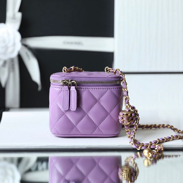 10A Mirror quality Sheepskin Small Vanity Case Women Luxury Designer Cosmetic Bags Mini Lipstic Case With Box C090