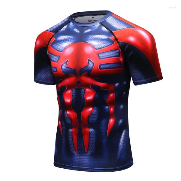 Camisetas masculinas M-2xl Raglan Sleeve 3D Men impresso Men camisa de compressão Halloween Cosplay Costum tops curtos para roupas masculinas