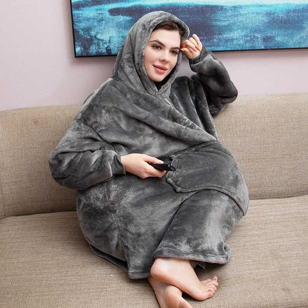 Altri Abbigliamento Inverno Caldo Tasca TV Coperte con cappuccio Adulti Bambini Accappatoio Divano Coperta accogliente Felpa Peluche Coperte in pile di corallo Capispalla T221018