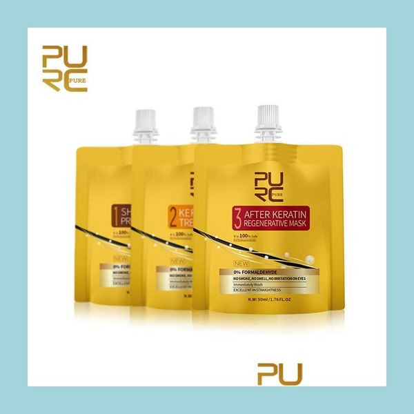 Condicionador de shampoo PURC 3PCS/Set New Technology Keratin Treatment Set sem reparo de fumaça de irritação e queda de cabelo danificada d Dhseh