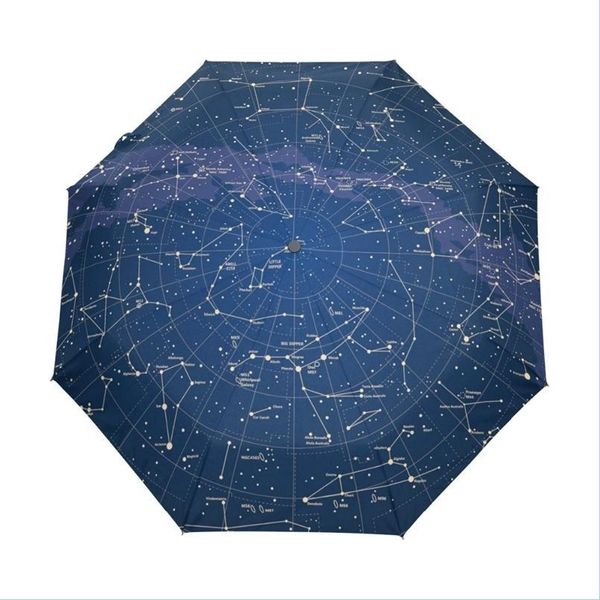 Guarda -chuvas criativo 12 estrelas mapa estrelado céu chuva chuva Mulheres Matic Three dobring Parasol Parapluie 220426 Drop Delivery 2022 Home Dhkop