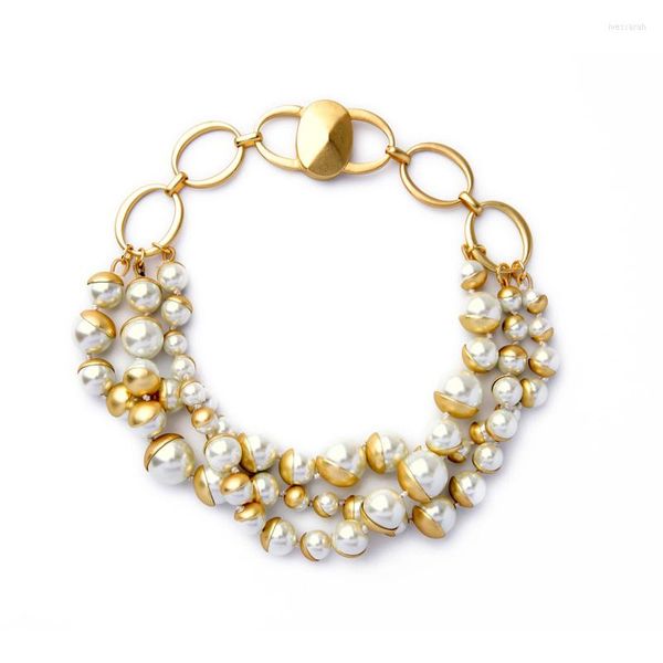 Vintage-Choker, klobige Perlenkette, elegante Schlüsselbein-Simulationsperle, geschichtet, mattgoldfarben, magnetisch, Damen-Schmuck-Accessoire