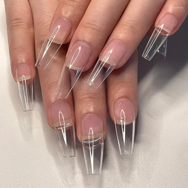 Falso unhas falsas pregos acrílico americano gel s transparente artificial para as unhas de Frence Dicas