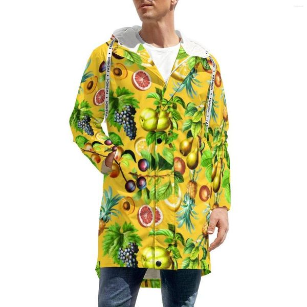 Casacos de trincheira masculina impressão de frutas tropicais grossa quente casual casual limão arrasto de roupas de inverno Jackets de inverno