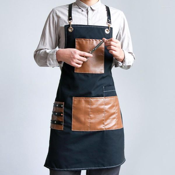 Aventais Canvas Mulheres mestre Acessórias de cozinha de avental Casa de limpeza Bibs Cafe Baking Chef Pinafore com cozimento de bolso da ferramenta