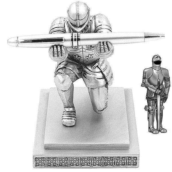 Metal Executive Knight Pen Holder Decorações do escritório soldado estátua lápis Stand Organizer Holder Presente para homens