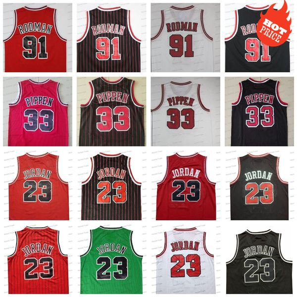 Retro 91 Dennis Rodman Basketball Jersey 33 Scottie Pippen Red White Stripe Green Stitched Vintage Mens Maglie ritorno al passato