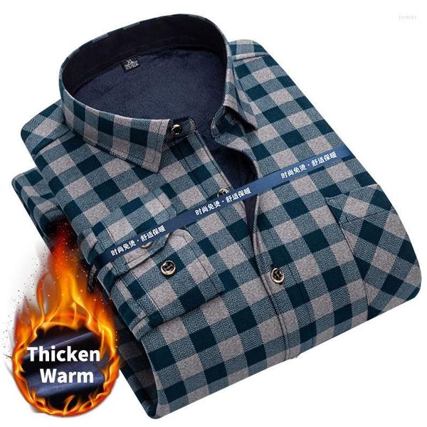 Männer Kleid Shirts Camisa Social Masculina 2022 Winter Männer Business Casual Verdicken Warme Flanell Männlich Plaid Langarm 5XL