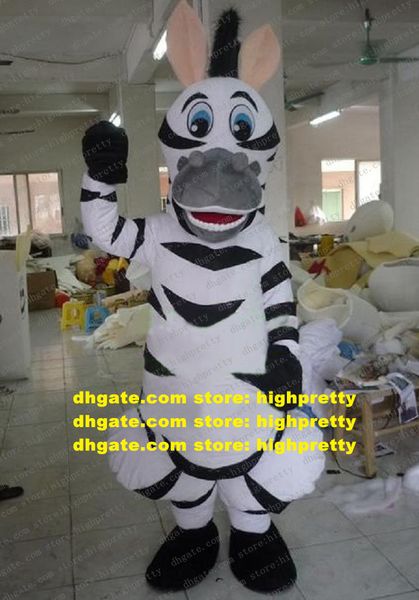 Fort -mascote traje Madagascar zebra pinto marty marti mati caráter adulto caráter bochechas branqueando os quadris muito abaulados zz3948