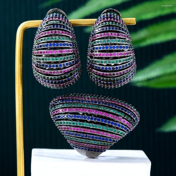 Серьги ожерелья устанавливают Kellybola Высококачественная роскошная многоцветная расточка Big Bold Ring Ring Full Mirco Cz