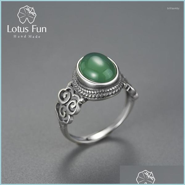 Кластерные кольца кластерные кольца Lotus Fun Real 925 Sier Sier Natural Chalcedony Vintage Big Gemstones for Women Gift Original Handma dhmj4