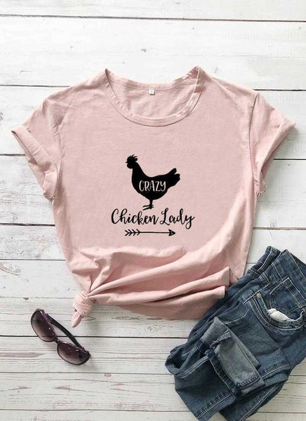 Çılgın tavuk bayan kadın tee tişört baskılı varış yaz komik gündelik çiftçi