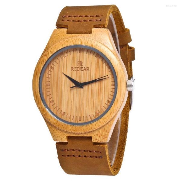 Orologi da polso Natura Orologi fatti a mano in bambù di legno Orologi da uomo / donna Amanti creativi Orologio al quarzo di moda in pelle Relogio Masculino Regalo