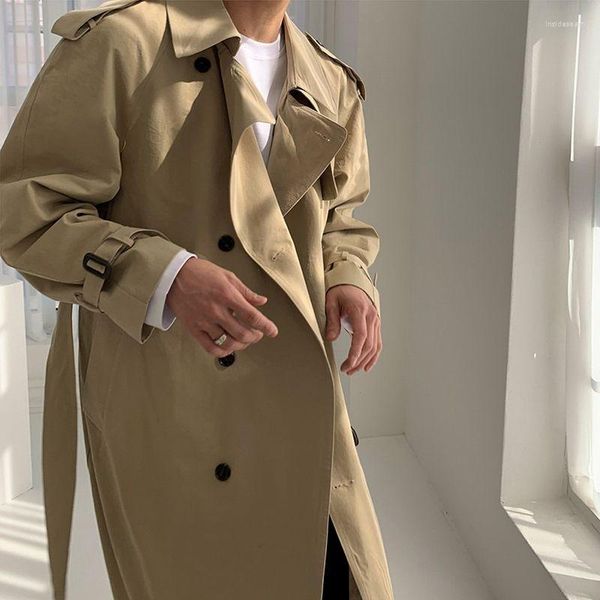 Мужские траншеи Coats Zcsmll Wursbreaker Средняя длина весенняя пальто Корейская мода Британская плащ Свободный японский поворотный воротник Хаки