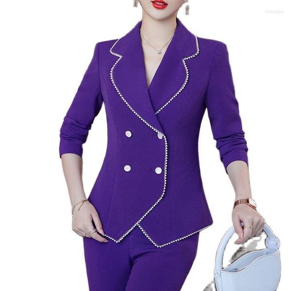 Женские брюки с двумя частями Lenshin High Caffice 2 Set Double Breads Business Bant Cust Переплет Blazer Office Lady Uniform Women Jacket и