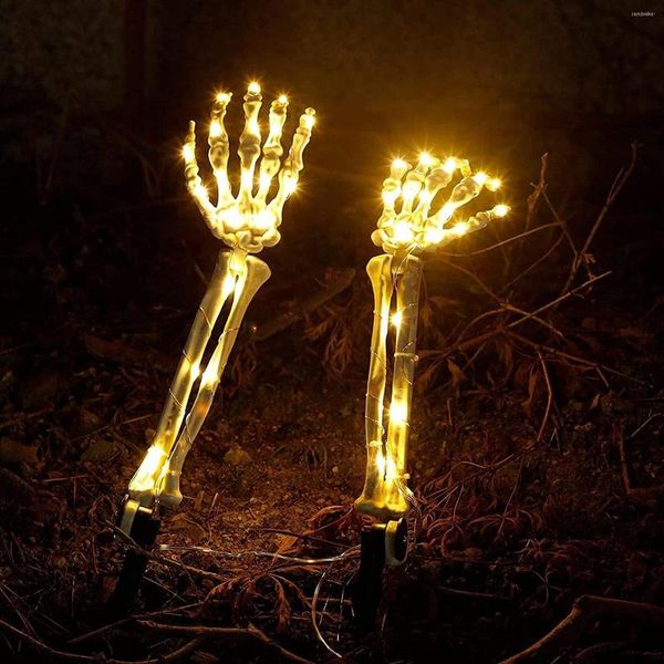 Saiten 1 Paar Halloween Skelett Geist Hand Boden Lichter Pfähle Außendekoration für Garten Hof Weg