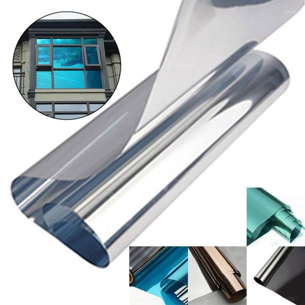 Adesivos de janela 2m de pet-de-sentido de prédio de vidro de vidro sombreamento de protetor solar isolamento térmico reflexivo de prata azul