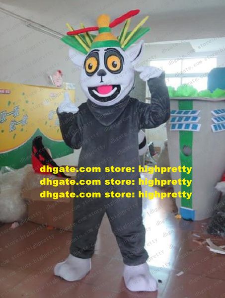 Canlı Maskot Kostüm Gri Madagaskar Kral Julian Lemur Lemuroid Lemuridae Karikatür Karakter Maskot Sarı Yeşil Saç Zz214