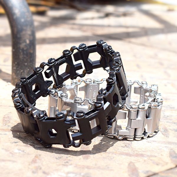Pulseiras de sobrevivência multifuncionais em aço inoxidável masculino ferramentas externas 29 combinadas com um anel de mão europeu e amantes americanos ornamentos de metal