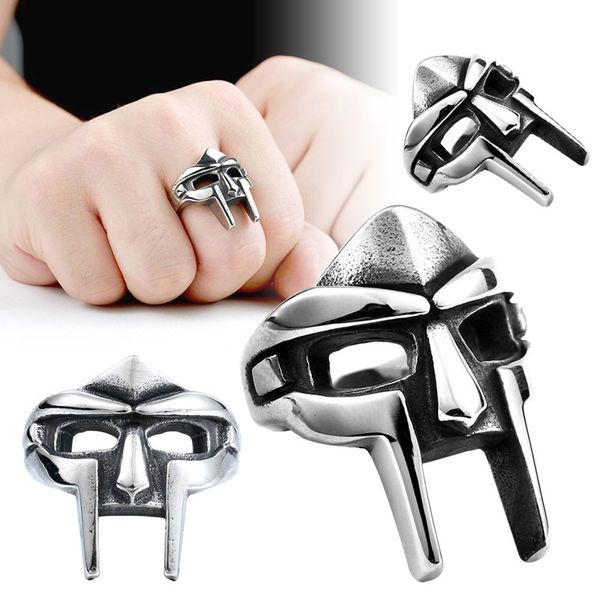 Anelli a fascia Goth Hip Hop Mf Doom Mask For Men Gladiatore Stile punk Faraone egiziano Anello maschile Gioielli retrò classici Accessori per feste Smtiq