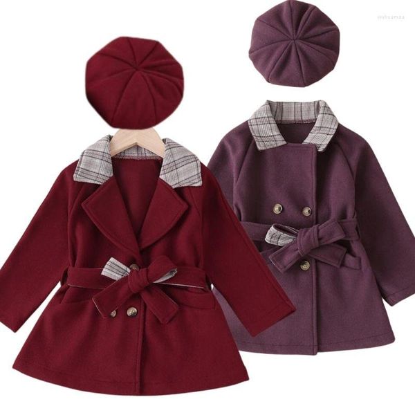 Jacken Mädchen Jacke Winter Stilvolle Mittellange Casual Trenchcoat Kinder Baby Mädchen Mantel Koreanische Oberbekleidung Gürtel Blazer Mit EINEM Hut