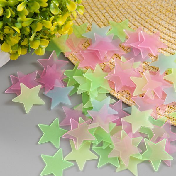 100 PCs/set 3d estrelas brilham nos adesivos de parede escura adesivos de parede fluorescente luminosa para crianças quarto de bebê teto de casa decoração de casa dh97