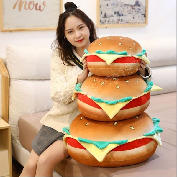 35x15cm Simula￧￣o macia Hamburger Plush Toys Food P￣o travesseiro para garotas Cadeira de cadeira de cadeira recheada Presente de natal