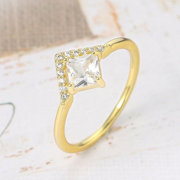 Обручальные кольца Dainty для женщин простой корейский квадратный хрустальный циркон золотой цвет кольцо кольцо невеста женское украшение оптом R295