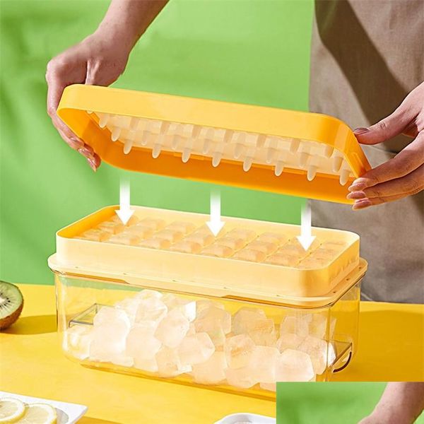 Utensili per gelato 32 Vassoio a griglia con coperchio Mod in plastica Accessori per bar da cucina domestici Fai da te creativo Stampo per cubi quadrati Frigorifero Contenitore per il ghiaccio 22 Dhdea