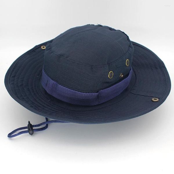 Beretti cappello da cappello da secchio safari boonie blu navy maschile pesca da pesca cotone unisex donna unisex estate caccia bob soun pescerman cappelli