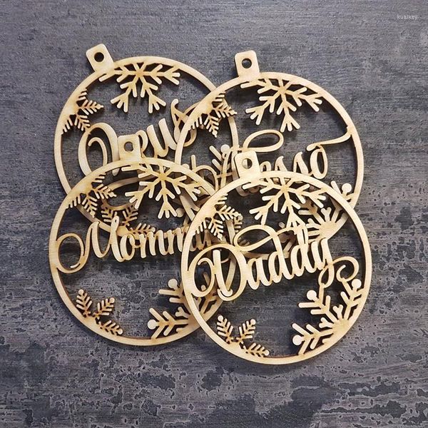 Decorações de Natal personalizadas Nome diferente Ornamento Custom Baible Wooden Hanging Gift Laser Cut Snowflakes Decoração Pingente