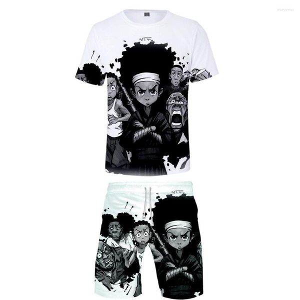 Herren-Trainingsanzüge The Boondocks T-Shirt 3D-Trainingsanzug für Damen, zweiteiliges Set, Herren-T-Shirt, Shorts, Harajuku, lässig, Streetwear, Hose, Unisex